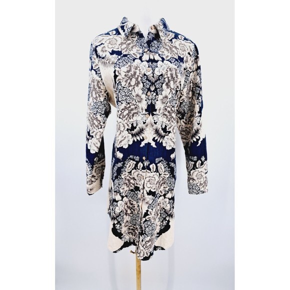 Soft Surroundings L Large Floral Button Shirt Jacket Cotton Blend Shacket Pocket - Picture 1 of 7